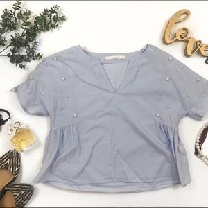 Zara• pearl studded• short sleeve top